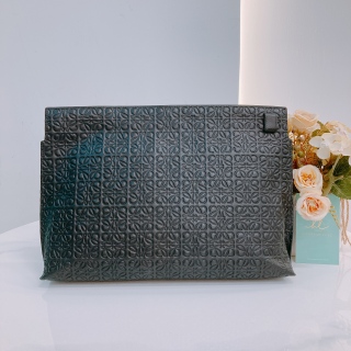 Loewe T Pouch Anagram Repeat Calfskin Black x PHW [Pre-Owned]