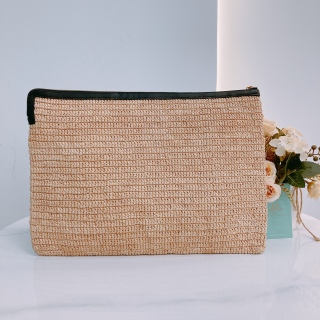 Celine Clutch 35cm Raffia ,Calfskin and Sequins Beige x Black x GHW [Pre-Owned]